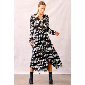 Bella Dahl Elegant Black and White Maxi Women's Dress Abstract Tie Dyes